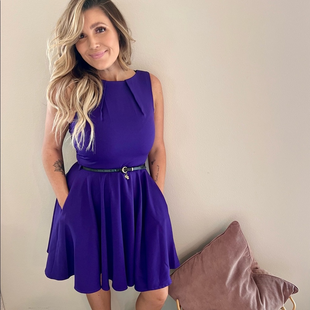 Royal purple fit and flare party dress